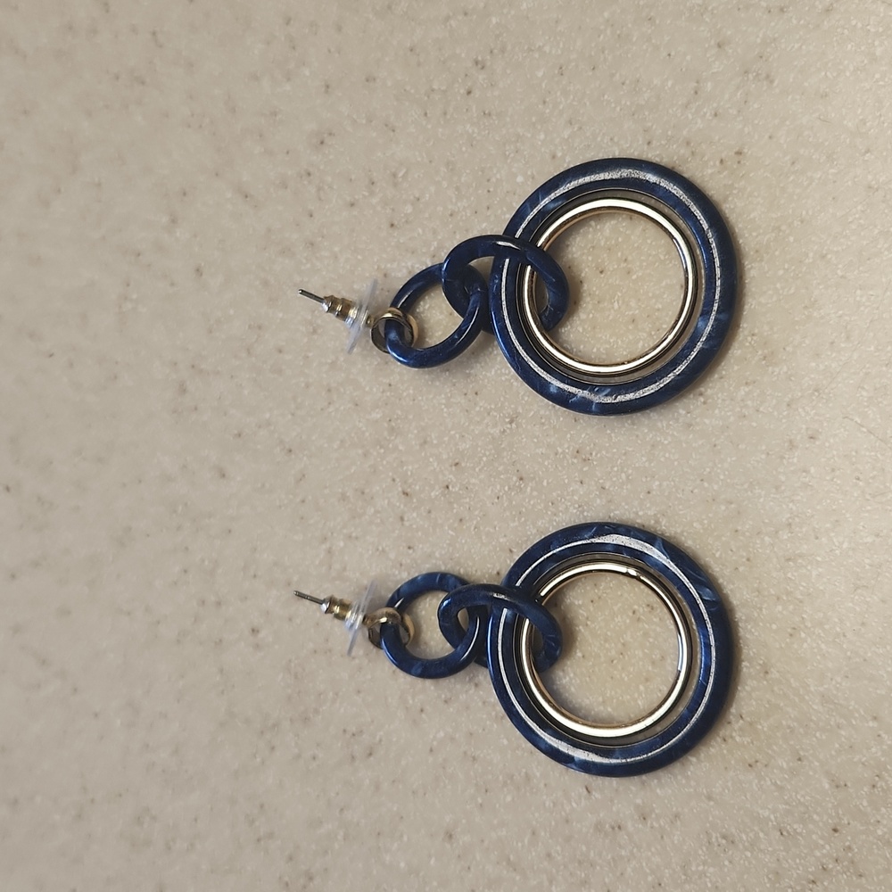 Navy Blue/Gold Circular Drop Earrings, GUC